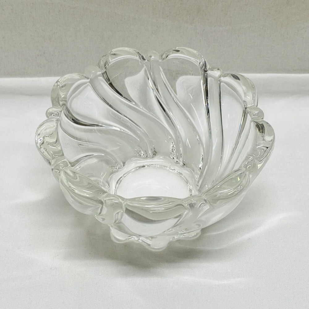Vintage Mikasa Crystal Glass Clear Peppermint Swirl Bowl Scalloped 3"T x 5.5"L